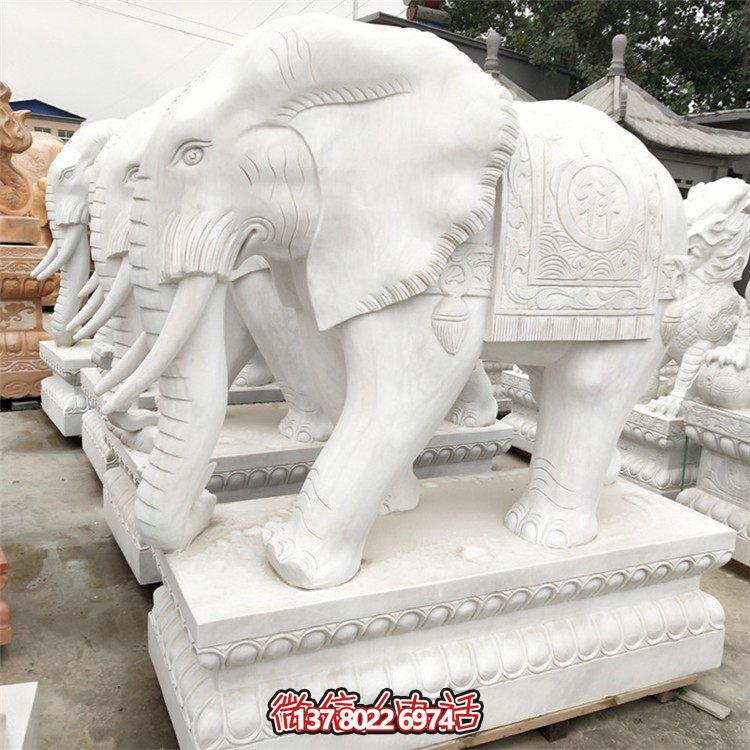 精美石雕大象雕塑，點綴別墅小區(qū)，增添大理石的高貴氣派