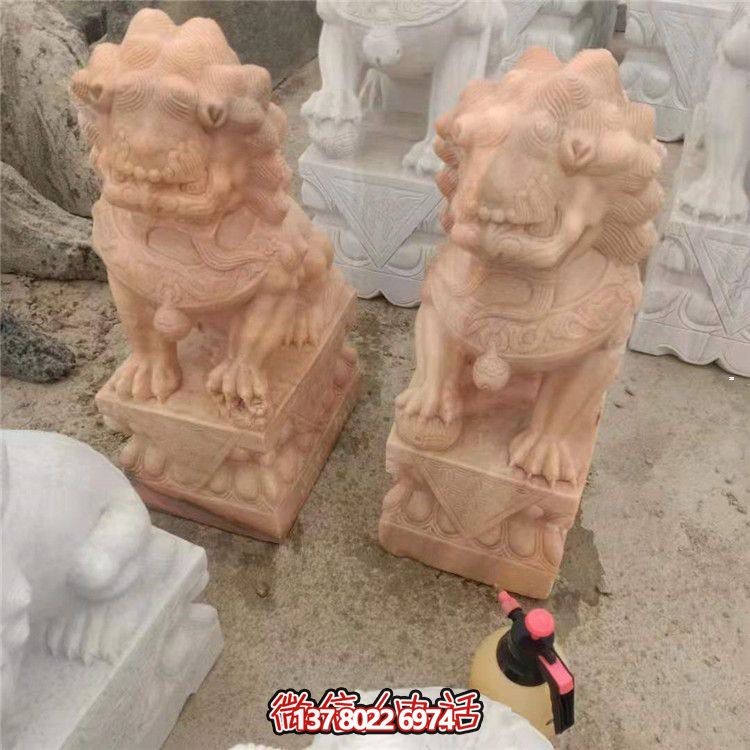 獅子雕塑，紅晚霞染大理石庭院戶外裝飾