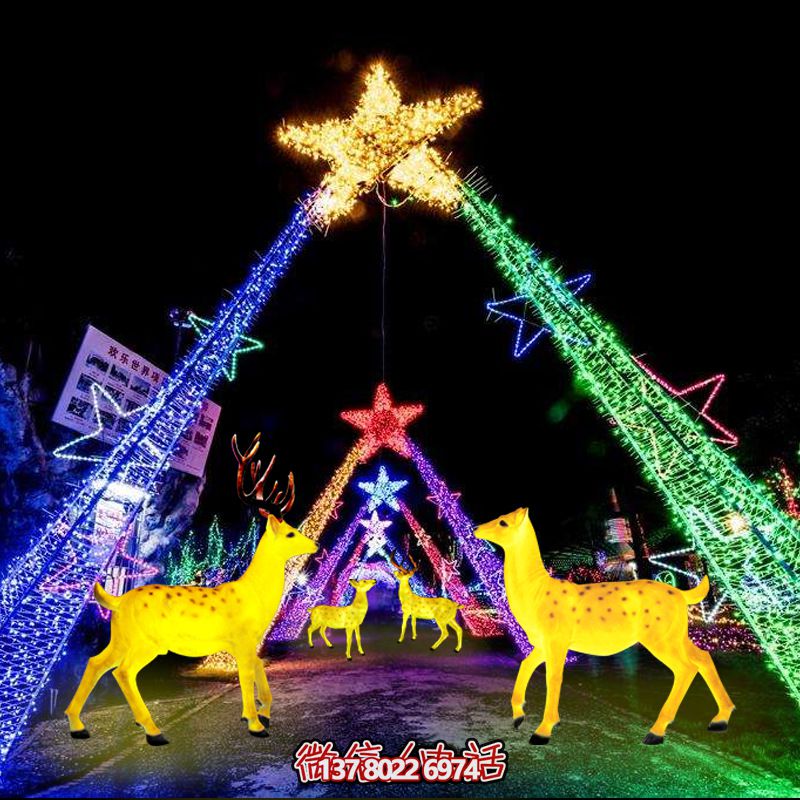 彩繪梅花鹿玻璃鋼雕塑，照明發光環繞