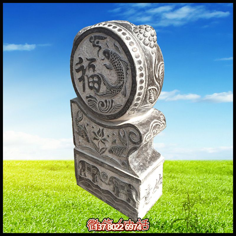 傳統漢白玉浮雕鎮(zhèn)宅抱鼓擺件