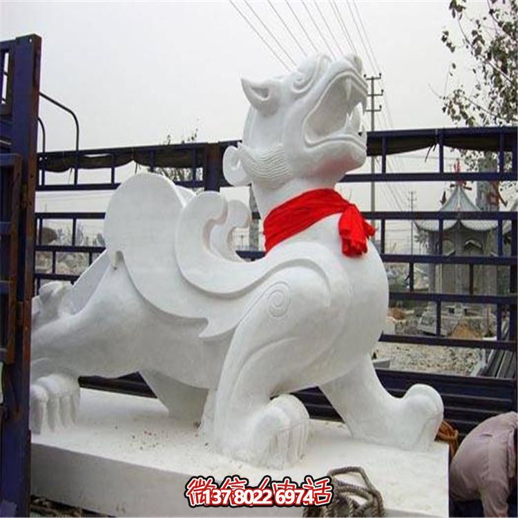 大理石石雕麒麟，古典庭院裝飾精美大型雕塑