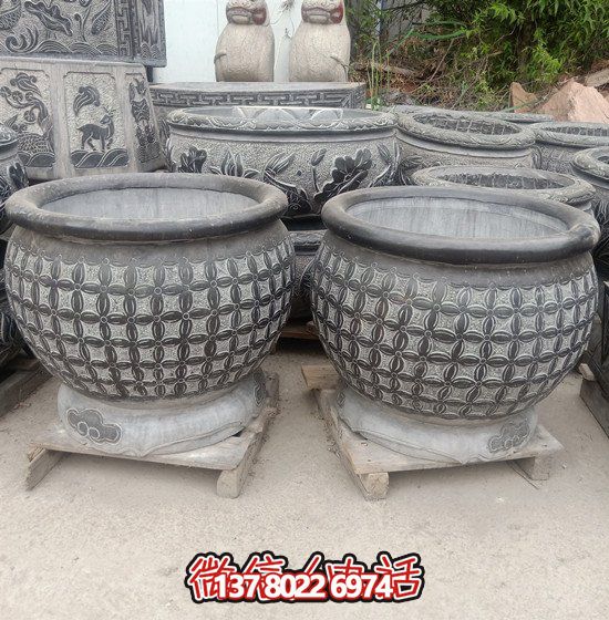 自然美學(xué)結(jié)合青石石雕、浮雕、編織、雕塑的戶(hù)外園林魚(yú)缸