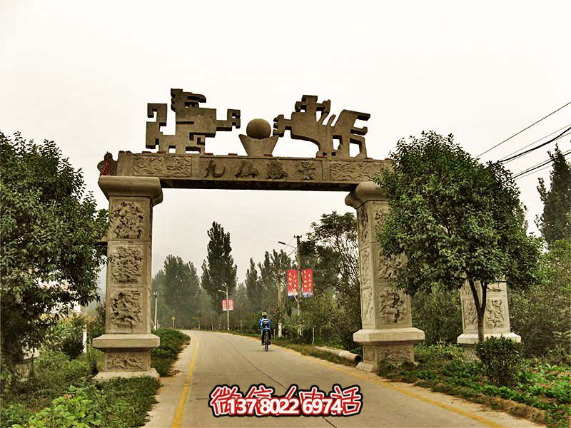 景區(qū)石柱浮雕創(chuàng)意單門石牌坊