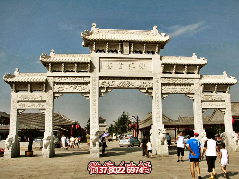 古城景區寺院漢白玉五門斗拱石雕牌坊