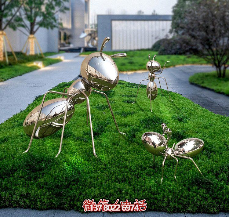 不銹鋼鏡面螞蟻，小區(qū)綠化帶裝飾動物擺件
