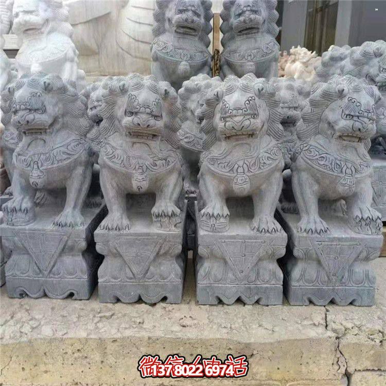 公園庭院門(mén)口漢白玉石獅子麒麟雕塑