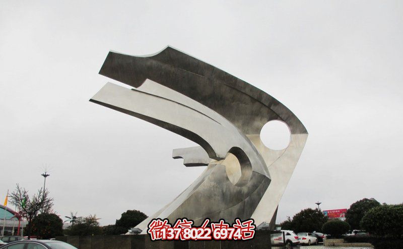 景區(qū)兩只簡(jiǎn)約抽象不銹鋼魚雕塑